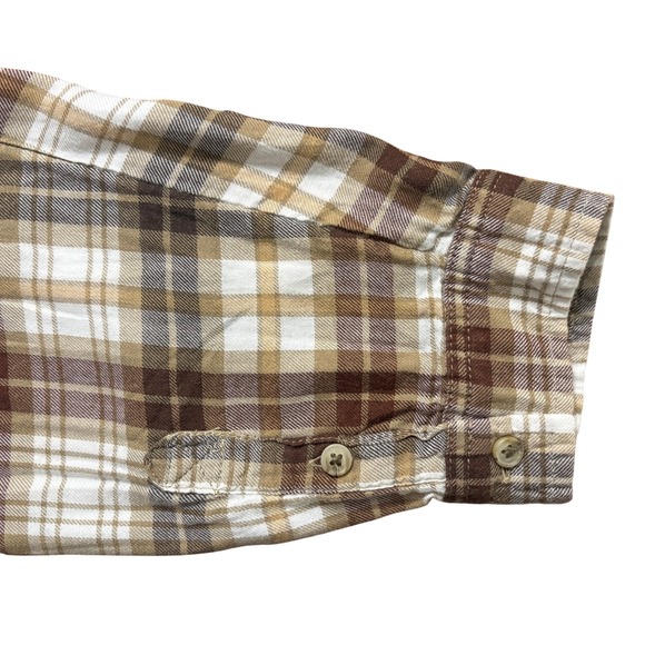 American Eagle Brown Cream Plaid Flannel Boho Button Down Shirt Eyelet Yoke XL - Picture 4 of 7